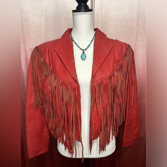 Red Fringe Leather Jacket - Picture 1 of 3
